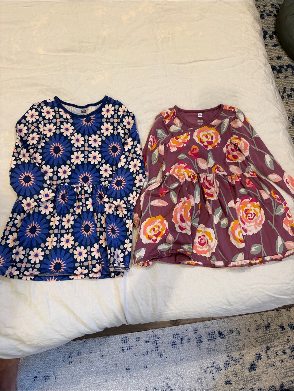 Tea Collection Girls Floral Peplum Dresses - Navy & Mauve